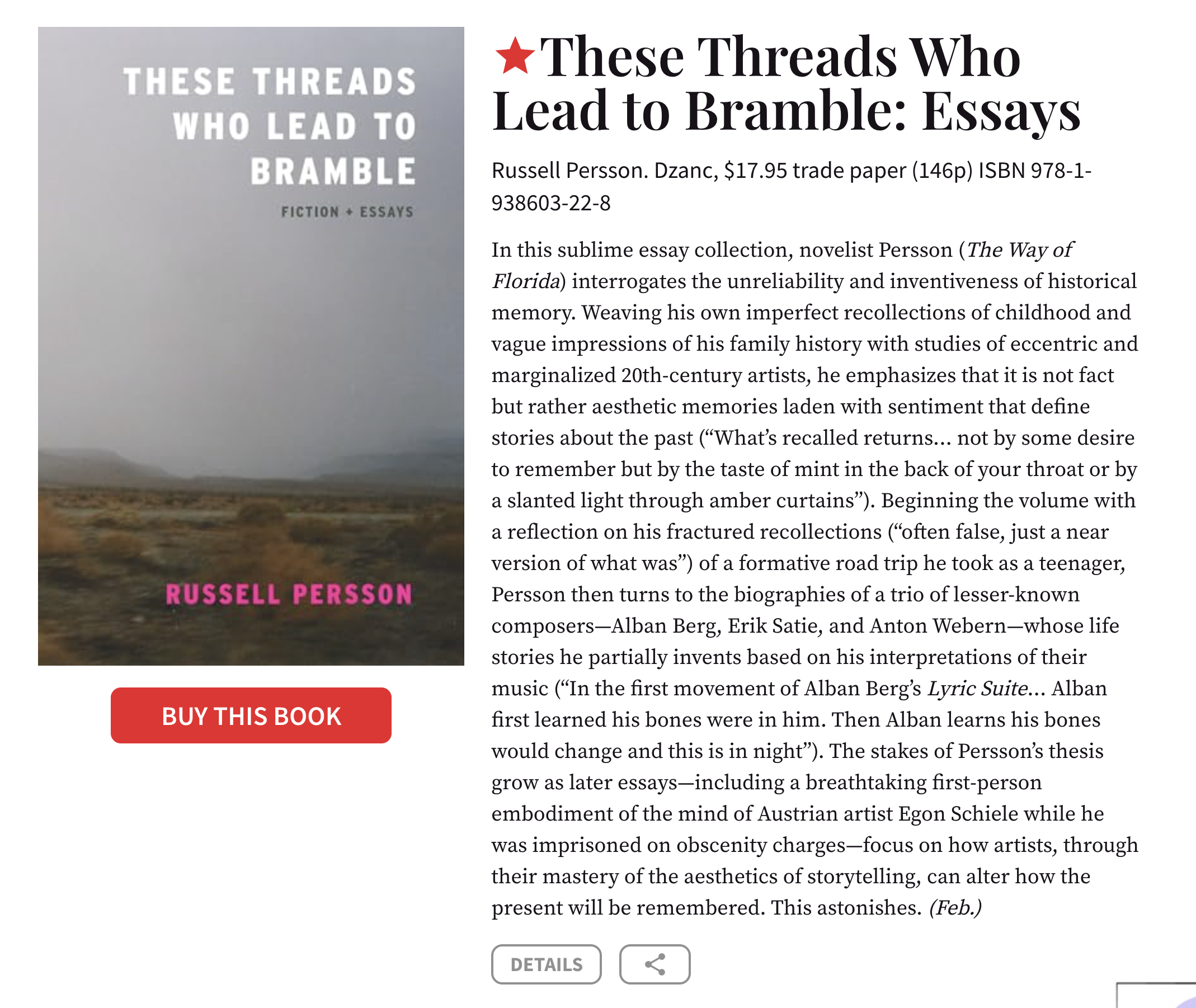 Publishers Weekly review, These Threads Who Lead to Bramble, December 2024